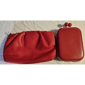 Lot 2 Red Evening Clutch Bags Elizabeth Arden Cosmetic Pouch Hard Case Purse